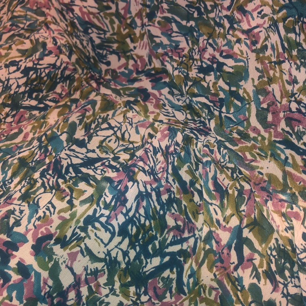 Jonathan Martin Dress White Teal Floral Drop Waist Midi V-Neck - size Medium - Picture 6 of 9